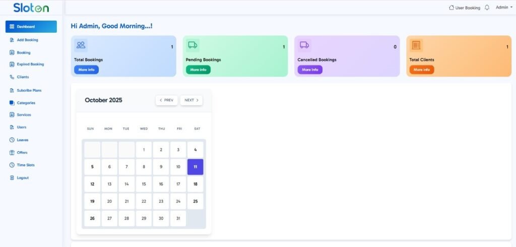 Sloton booking dashboard