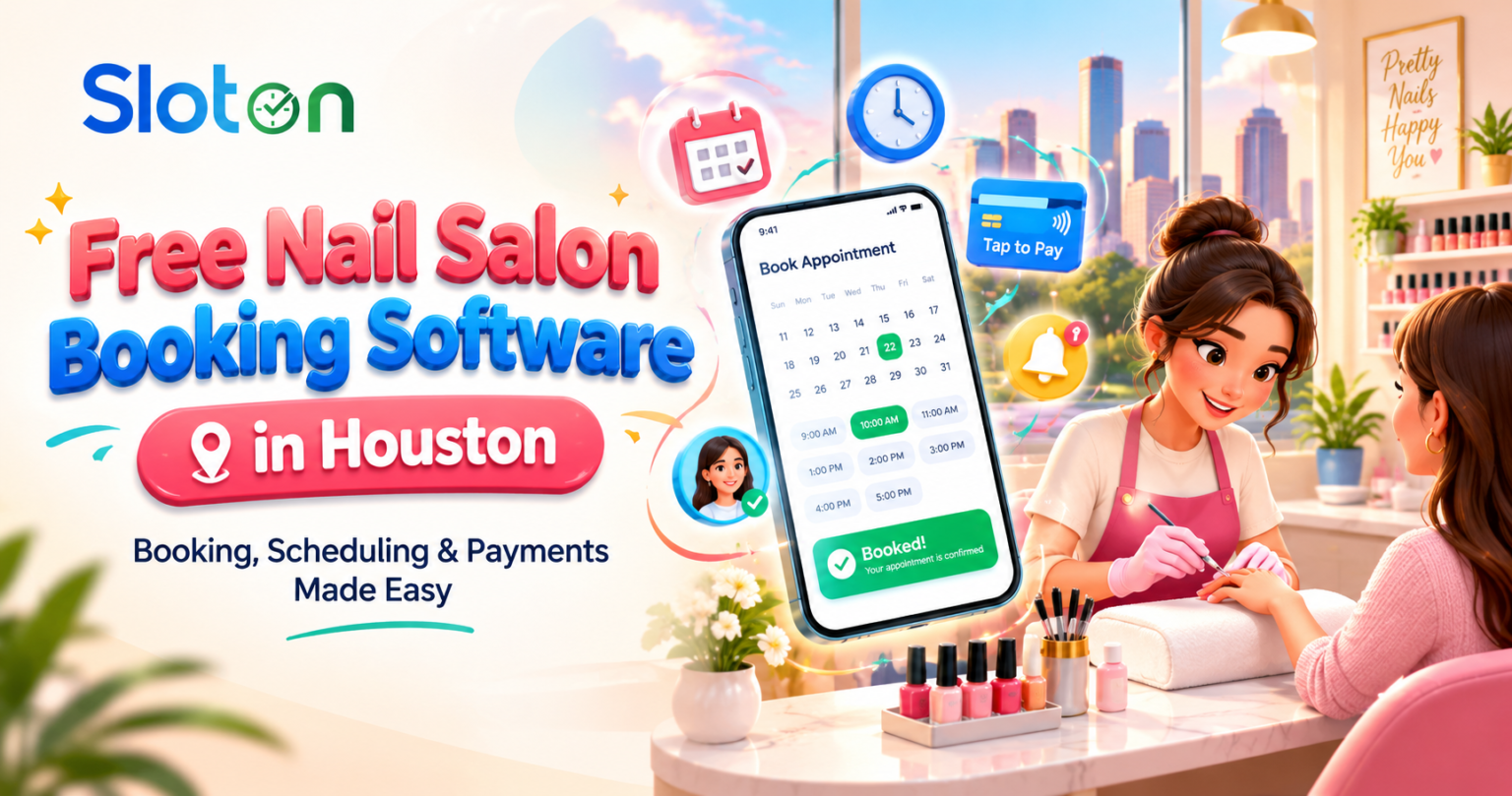 Free nail salon booking software in Houston with online appointment scheduling, payments, and nail salon management.