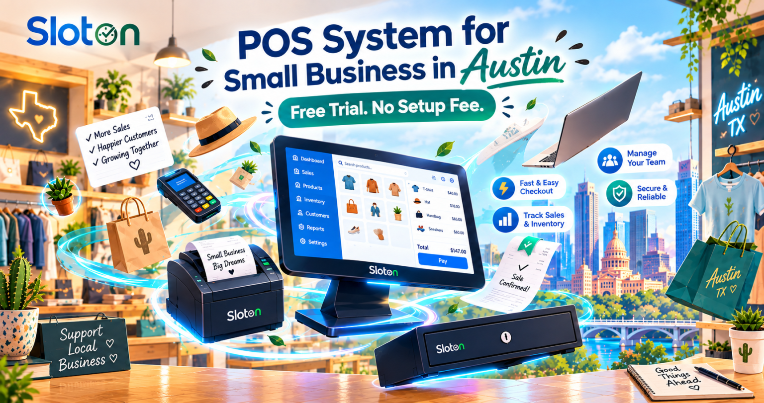 POS system for small business in Austin - Sloton free trial, no setup fee